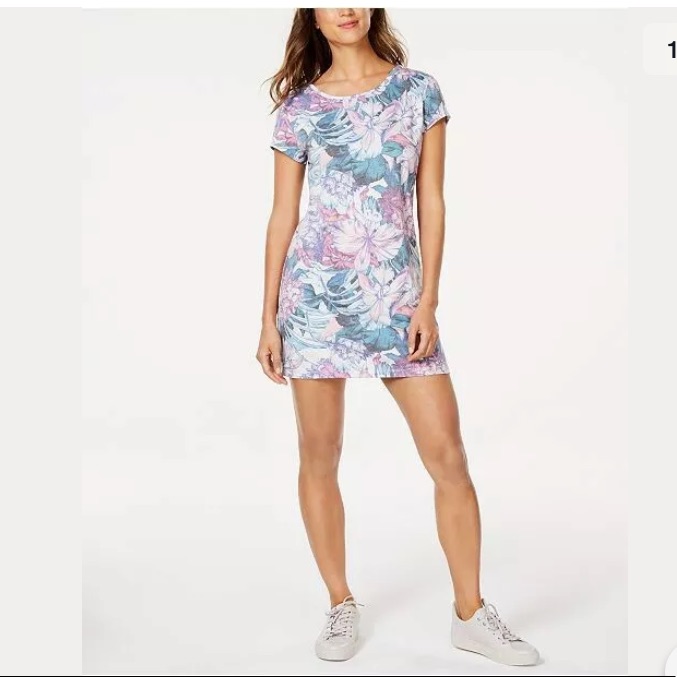 Ideology Hibiscus-Print Keyhole Tunic M